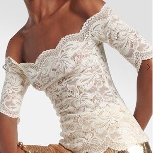 Rabanne Off-Shoulder Lace Top in Ivory